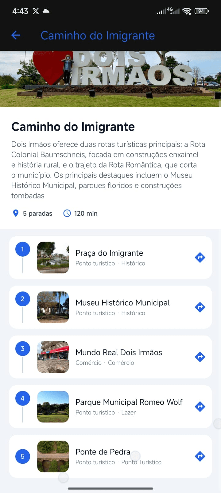 Tela de rotas do app Rota Viva